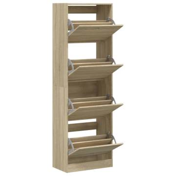 Shoe Cabinet with 4 Flip-Drawers - Sonoma Oak 60x34x187.5 cm