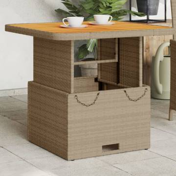 Garden Table Beige 80x80cm - Poly Rattan & Acacia Wood