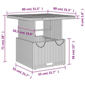 Garden Table Beige 80x80cm - Poly Rattan & Acacia Wood