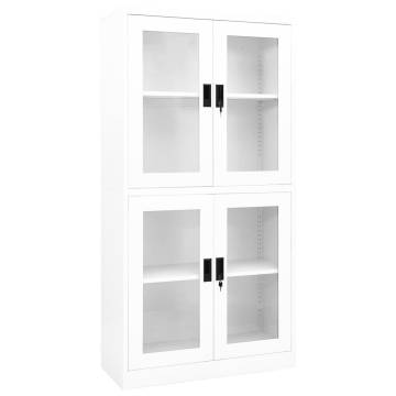 Stylish White Office Cabinet - 90x40x180 cm Steel & Glass