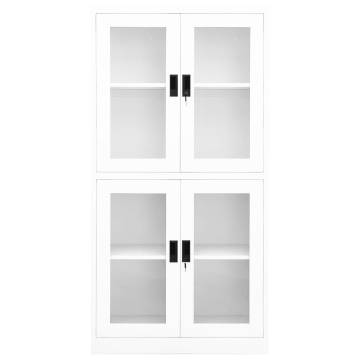 Stylish White Office Cabinet - 90x40x180 cm Steel & Glass