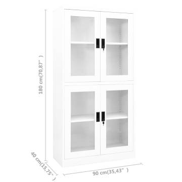 Stylish White Office Cabinet - 90x40x180 cm Steel & Glass