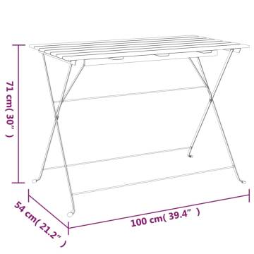 Folding Bistro Table 100x54 cm - Solid Acacia & Steel