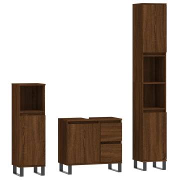 3 Piece Brown Oak Bathroom Furniture Set | Hipo Market