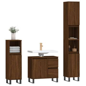 3 Piece Brown Oak Bathroom Furniture Set | Hipo Market