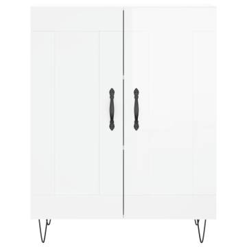 Stylish Highboard High Gloss White - 69.5x34x180 cm