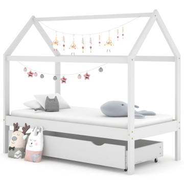 Kids Bed Frame with Drawer - Solid Pine Wood - 80x160 cm