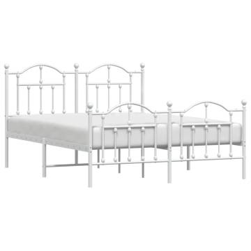 Metal Bed Frame with Headboard & Footboard - King Size White