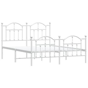 Metal Bed Frame with Headboard & Footboard - King Size White