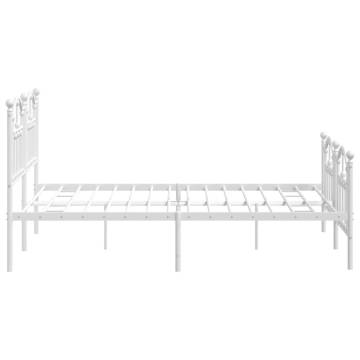 Metal Bed Frame with Headboard & Footboard - King Size White