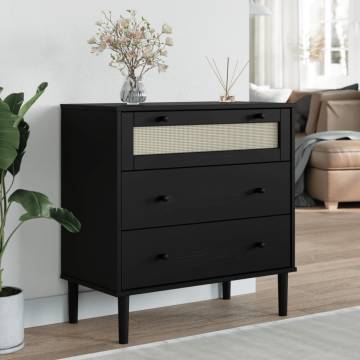 Drawer Cabinet SENJA Rattan Look - Black Wood 80x40x80 cm