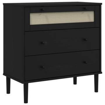 Drawer Cabinet SENJA Rattan Look - Black Wood 80x40x80 cm