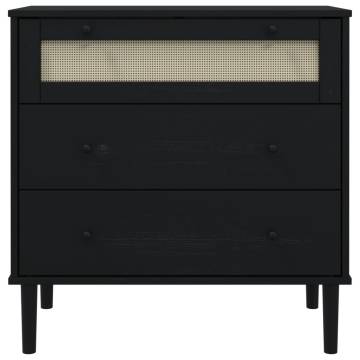 Drawer Cabinet SENJA Rattan Look - Black Wood 80x40x80 cm