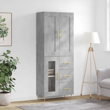 Stylish Highboard in Concrete Grey - 69.5x34x180 cm