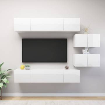 6 Piece High Gloss White TV Cabinet Set - Modern Design