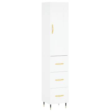 Stylish Highboard in White - 34.5x34x180 cm Engineered Wood