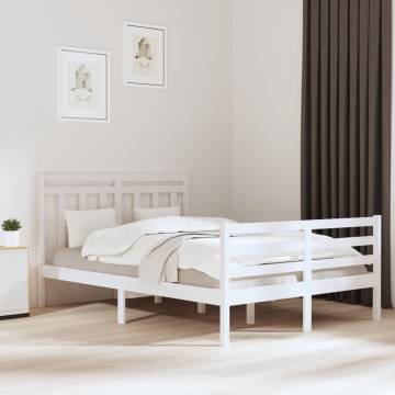 White Solid Wood Bed Frame 120x190 cm - Stylish Small Double