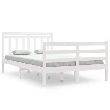 White Solid Wood Bed Frame 120x190 cm - Stylish Small Double