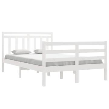 White Solid Wood Bed Frame 120x190 cm - Stylish Small Double