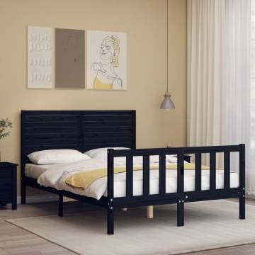 Stylish Black Bed Frame with Headboard - 120x200 cm Solid Wood