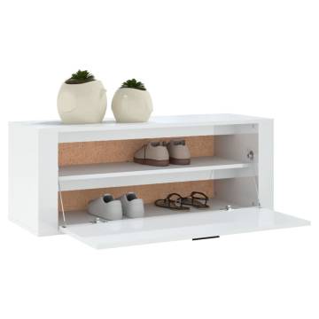 High Gloss White Wall Shoe Cabinet - Compact & Stylish