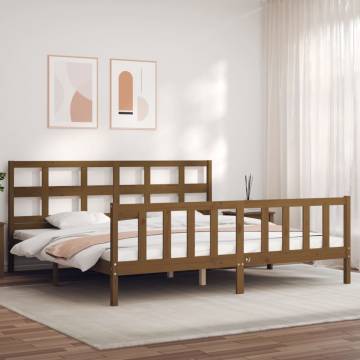 Honey Brown Bed Frame with Headboard - Solid Pine Wood 200x200 cm