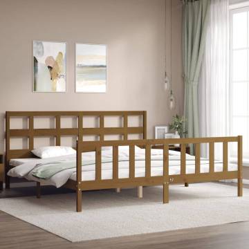 Honey Brown Bed Frame with Headboard - Solid Pine Wood 200x200 cm