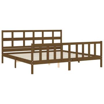 Honey Brown Bed Frame with Headboard - Solid Pine Wood 200x200 cm