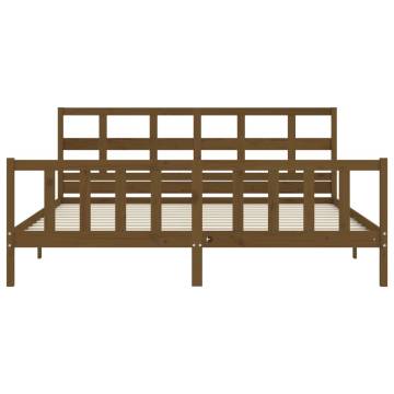 Honey Brown Bed Frame with Headboard - Solid Pine Wood 200x200 cm