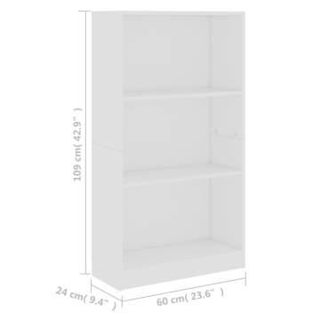 3-Tier Book Cabinet White - Engineered Wood | Hipomarket