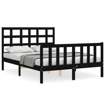 Black Solid Wood Bed Frame with Headboard 140x190 cm