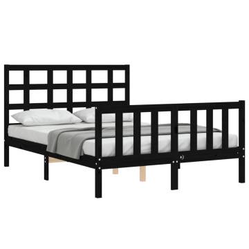 Black Solid Wood Bed Frame with Headboard 140x190 cm