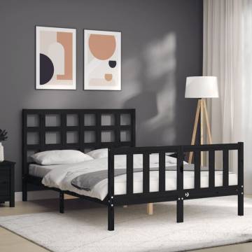 Black Solid Wood Bed Frame with Headboard 140x190 cm