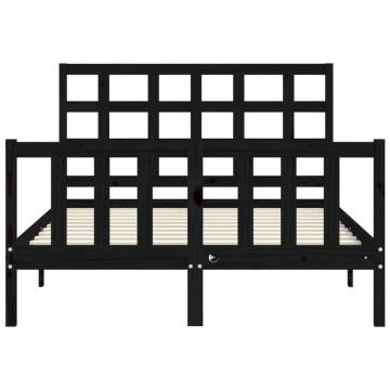 Black Solid Wood Bed Frame with Headboard 140x190 cm