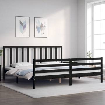 Black Bed Frame with Headboard - Solid Wood 200x200 cm