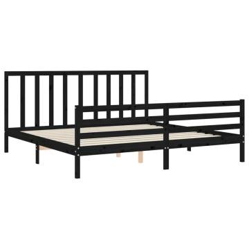 Black Bed Frame with Headboard - Solid Wood 200x200 cm