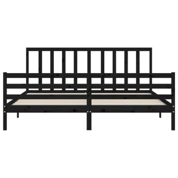 Black Bed Frame with Headboard - Solid Wood 200x200 cm