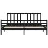 Black Bed Frame with Headboard - Solid Wood 200x200 cm