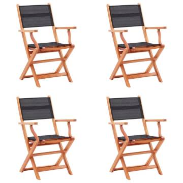 Folding Garden Chairs Set - 4 pcs Black Eucalyptus & Textilene