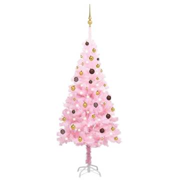 Artificial Pre-lit Christmas Tree with Ball Set Pink 180 cm