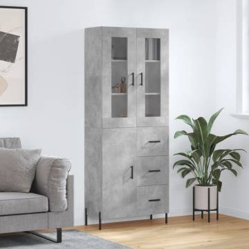 Stylish Highboard in Concrete Grey - 69.5x34x180 cm