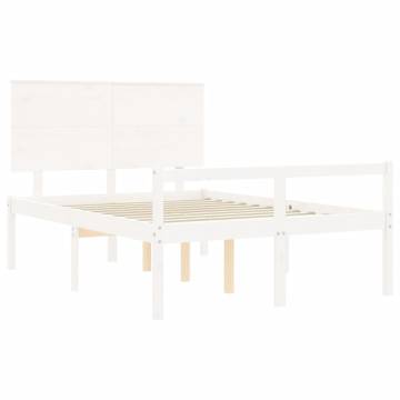 Elegant White Bed Frame with Headboard - Solid Pine Wood