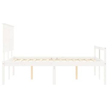 Elegant White Bed Frame with Headboard - Solid Pine Wood