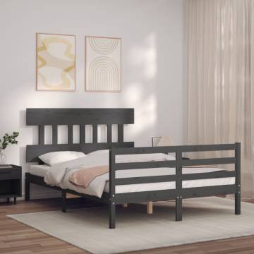 Grey Bed Frame with Headboard | Solid Wood 140x190 cm