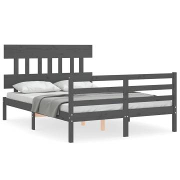 Grey Bed Frame with Headboard | Solid Wood 140x190 cm