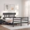 Grey Bed Frame with Headboard | Solid Wood 140x190 cm