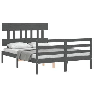 Grey Bed Frame with Headboard | Solid Wood 140x190 cm