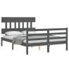 Grey Bed Frame with Headboard | Solid Wood 140x190 cm