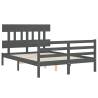 Grey Bed Frame with Headboard | Solid Wood 140x190 cm