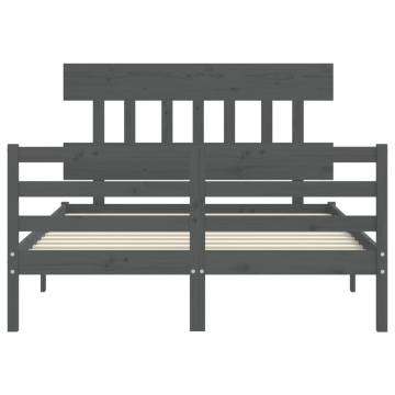 Grey Bed Frame with Headboard | Solid Wood 140x190 cm